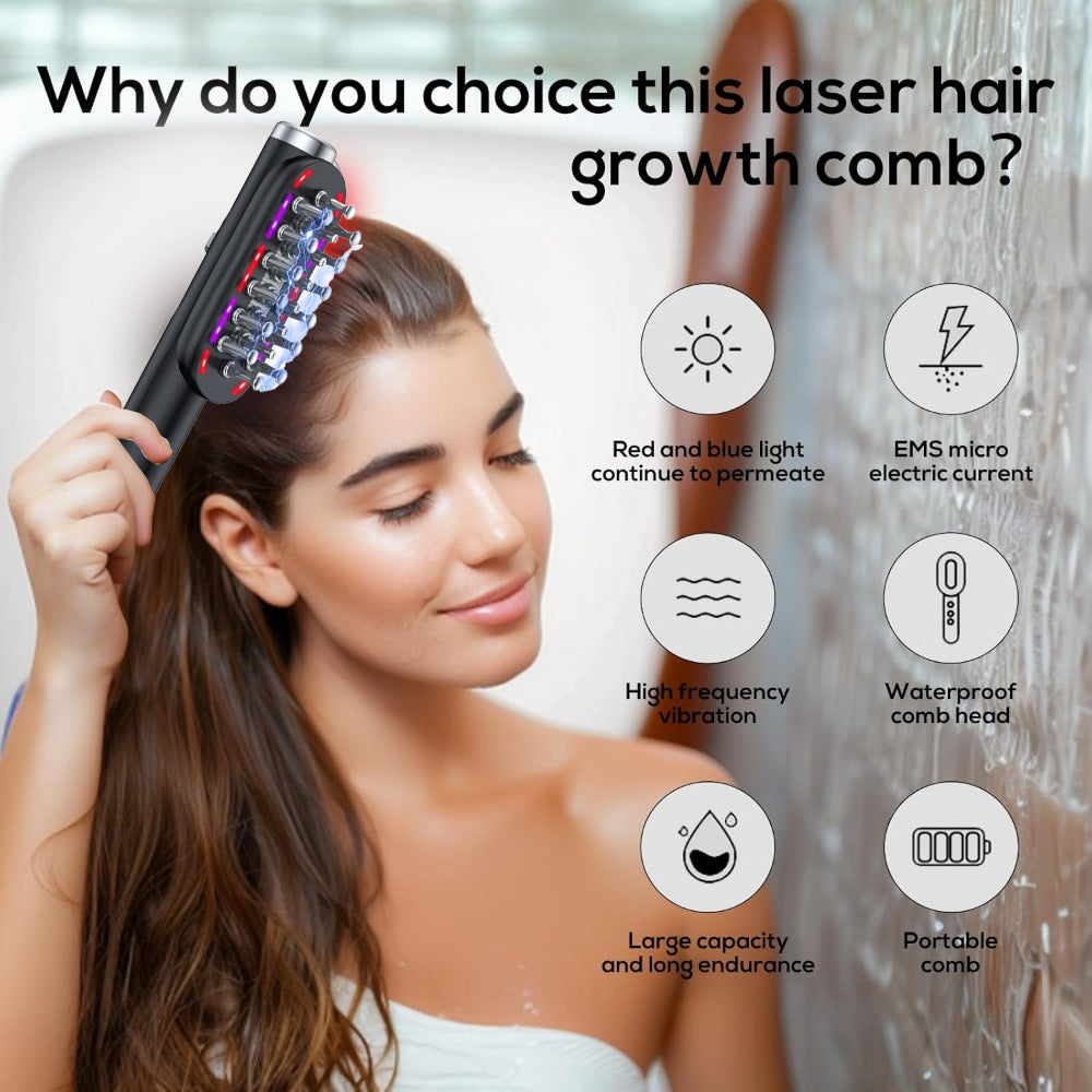 Green Vibrating Scalp Massager Comb - LED Therapy & Oil Infuser for Hair Growth