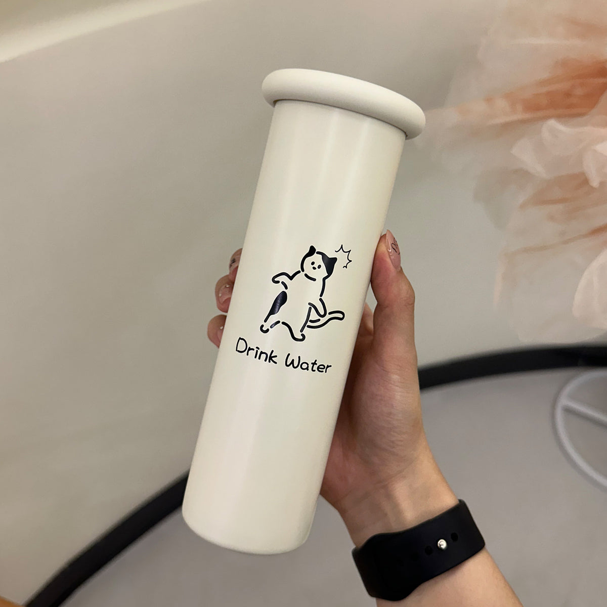 Mini Insulated Coffee Cup - 316 Stainless Steel, Portable &amp; Stylish - White Kitten (300ml+cup brush)