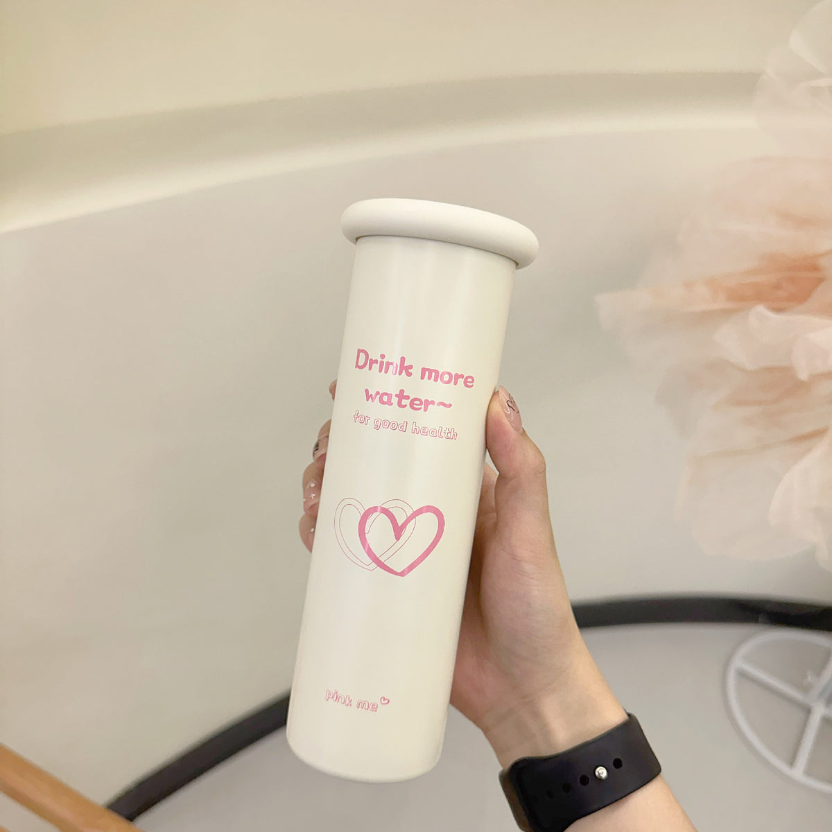 Mini Insulated Coffee Cup - 316 Stainless Steel, Portable &amp; Stylish - Pink love (300ml+cup brush)