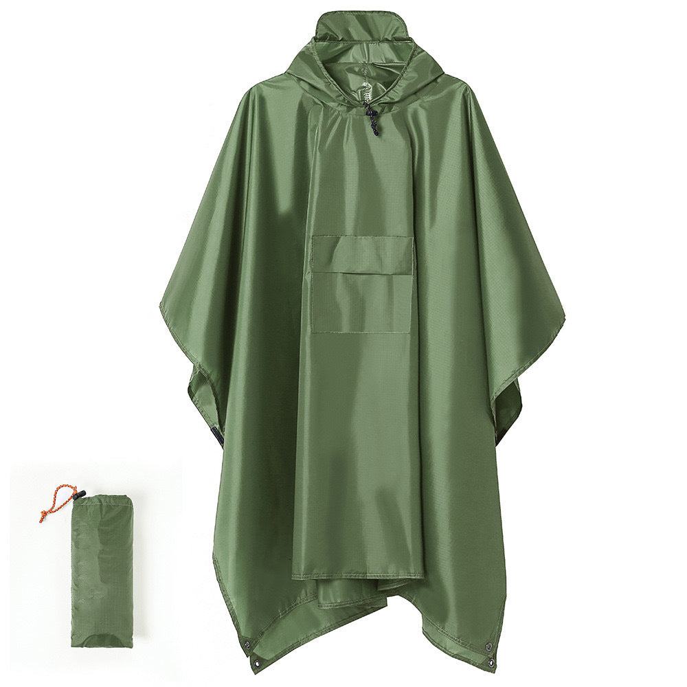 Green Portable Outdoor Camping Poncho - Can be used as Raincoat, Tarp, Ground Cover
