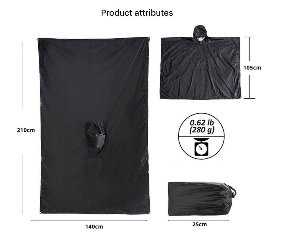 Green Portable Outdoor Camping Poncho - Can be used as Raincoat, Tarp, Ground Cover