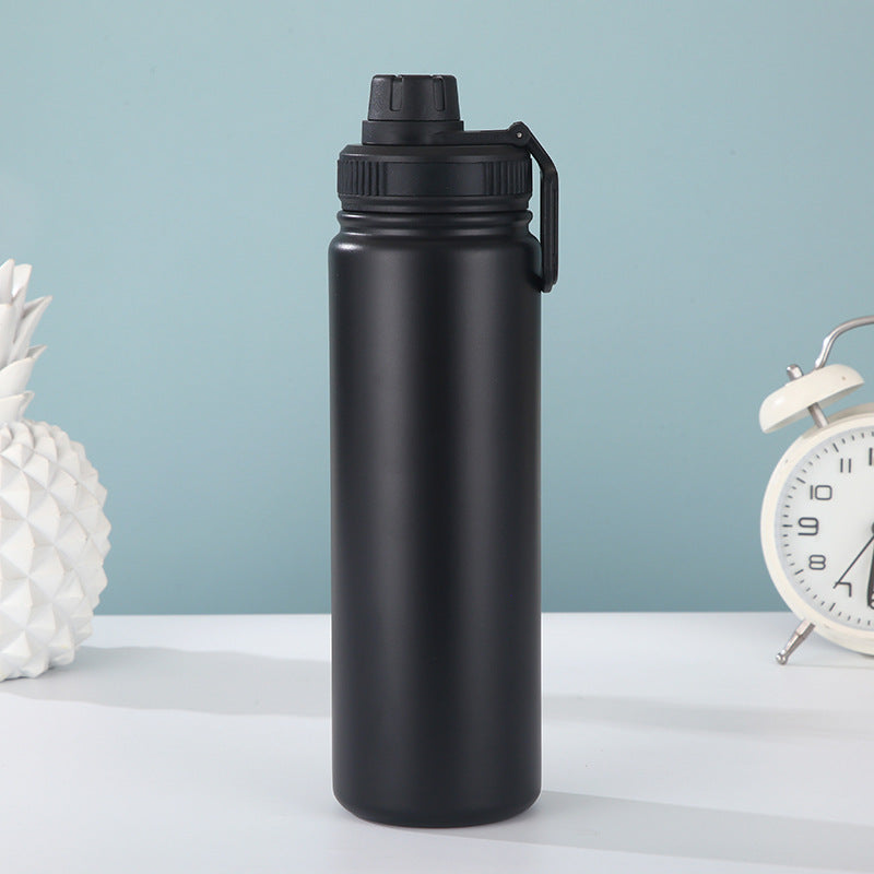 Black Portable Travel Thermos Bottle - Leakproof Stainless Steel Flask with Carry Handle (25oz - 750ml)