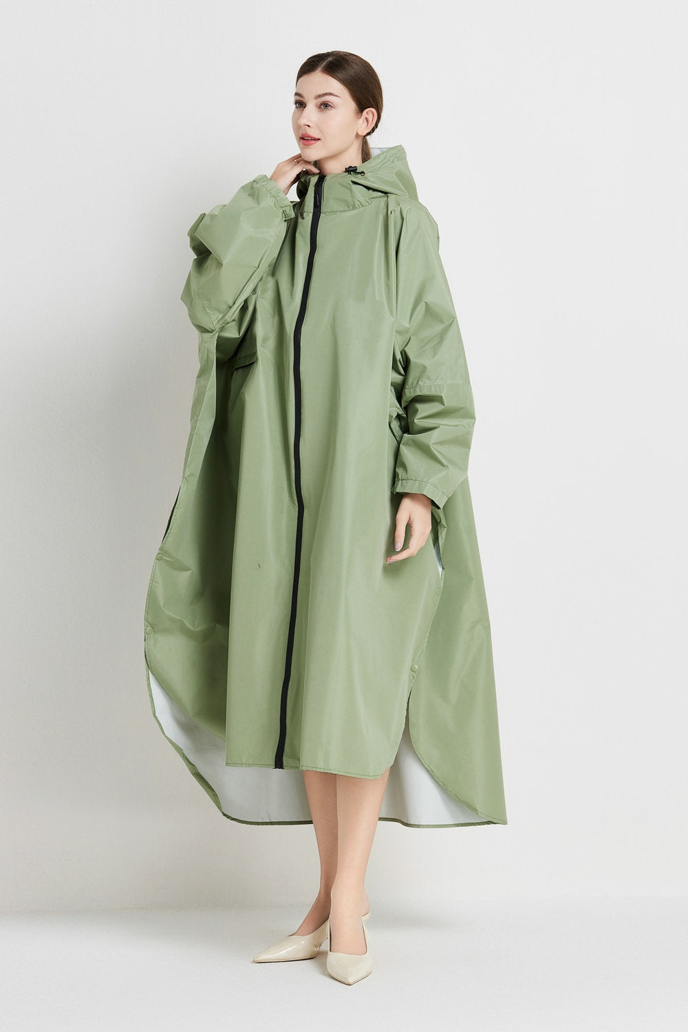 Matcha green Stylish Waterproof Raincoat Poncho - Long, Packable for Outdoor Travel &amp; Hiking