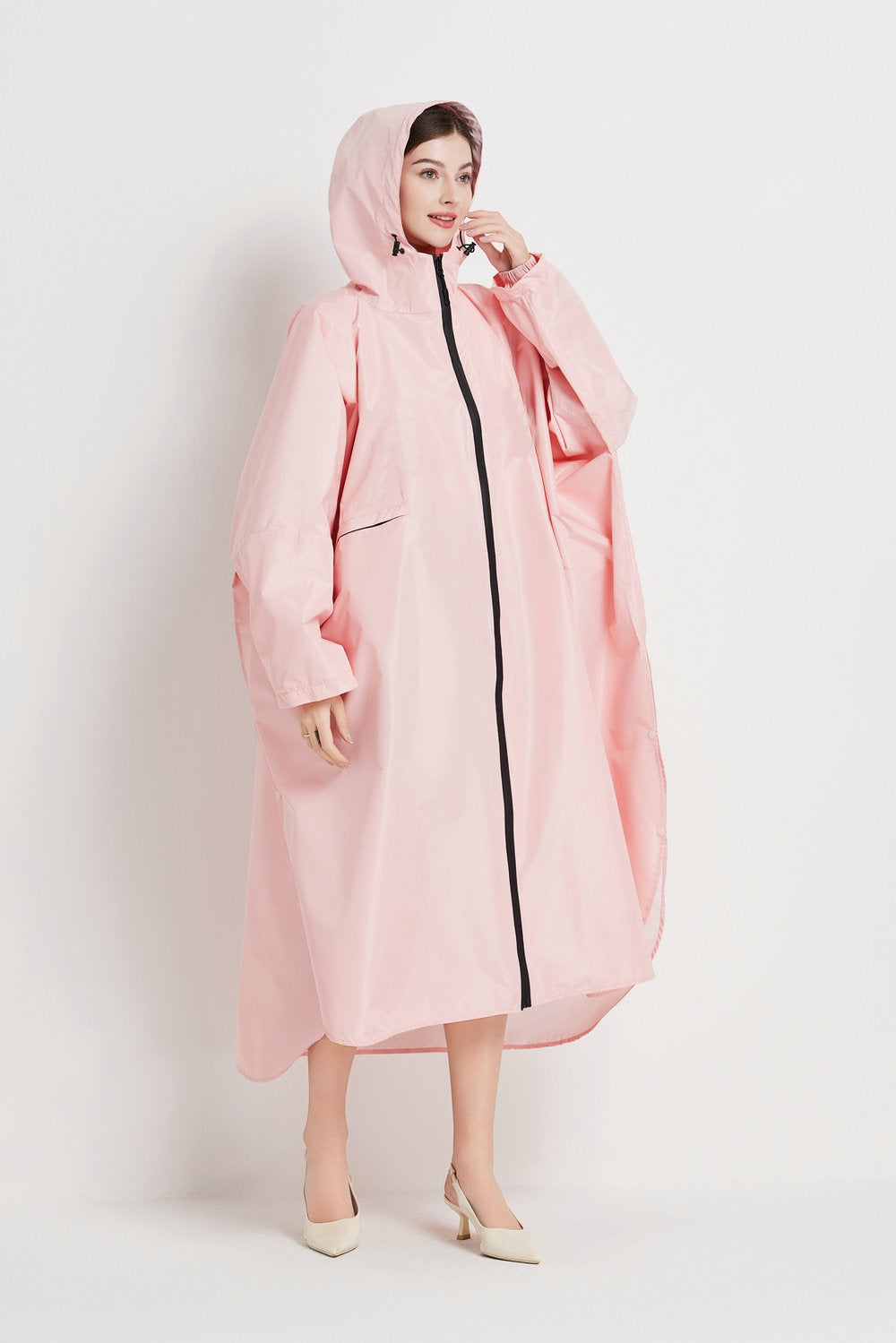 Light pink Stylish Waterproof Raincoat Poncho - Long, Packable for Outdoor Travel &amp; Hiking