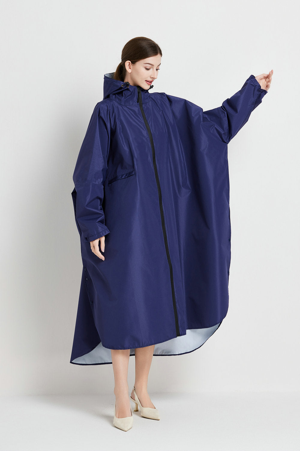 Dark blue Stylish Waterproof Raincoat Poncho - Long, Packable for Outdoor Travel &amp; Hiking