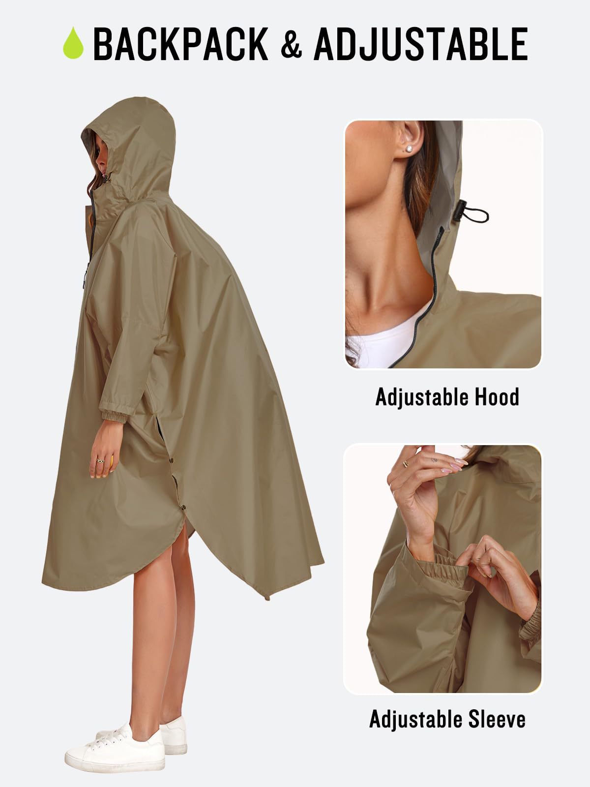 Sea blue Stylish Waterproof Raincoat Poncho - Long, Packable for Outdoor Travel & Hiking