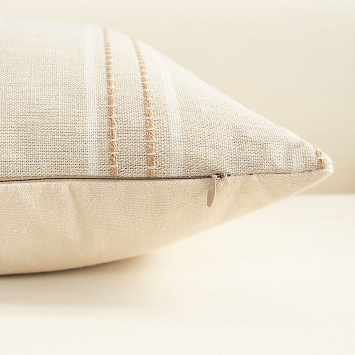 Textured Vertical Striped Pillowcases - Scandinavian Home Decor Accents (Beige Stripes Pair - 45x45cm)