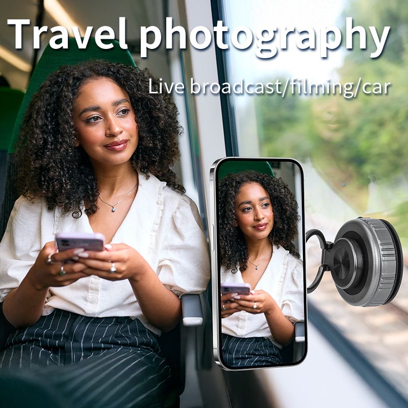 Silver Foldable Vacuum Suction Phone Stand for Navigation and Calls