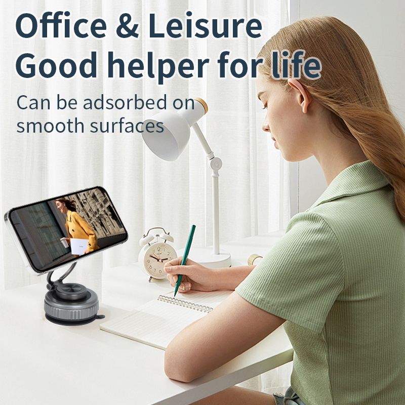 Silver Foldable Vacuum Suction Phone Stand for Navigation and Calls