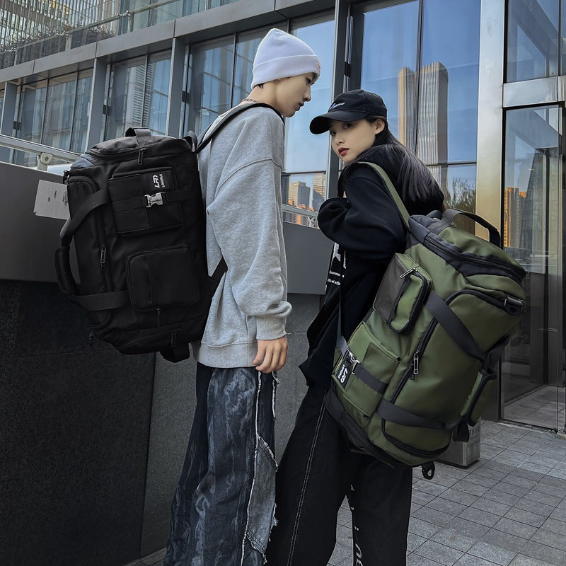 Green Unisex Travel Bag with Utility Buckles and Wet/Dry Compartments