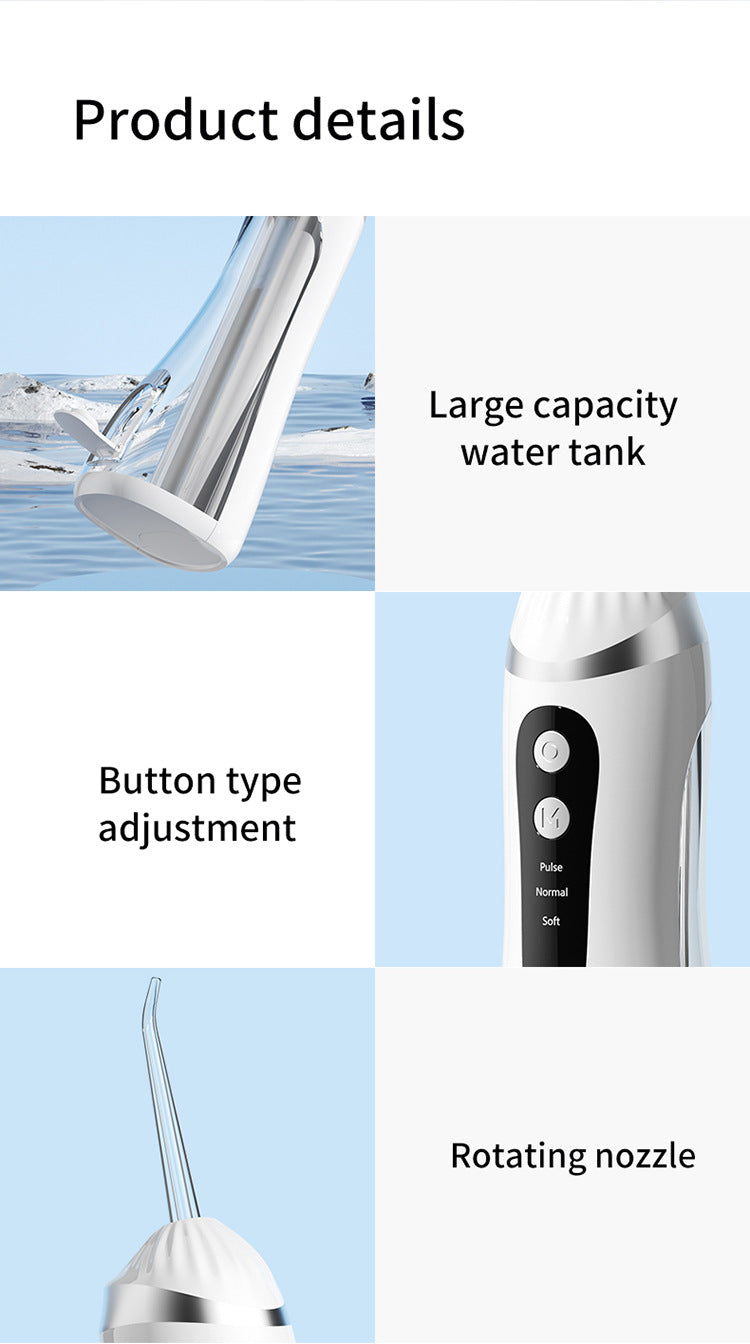 White Portable Ultrasonic Oral Irrigator with 3 Cleaning Modes Smart Teeth Cleaning Machine