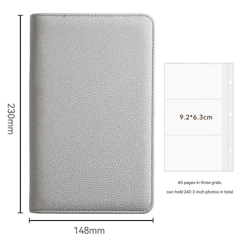 Gray PU Leather Zippered Photo Album - Holds 240 3 Prints"