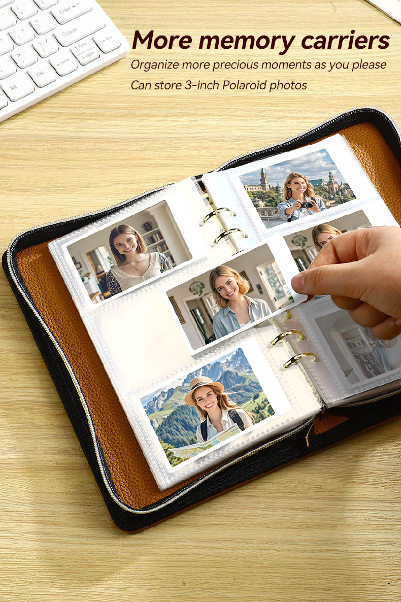 Gray PU Leather Zippered Photo Album - Holds 240 3 Prints"