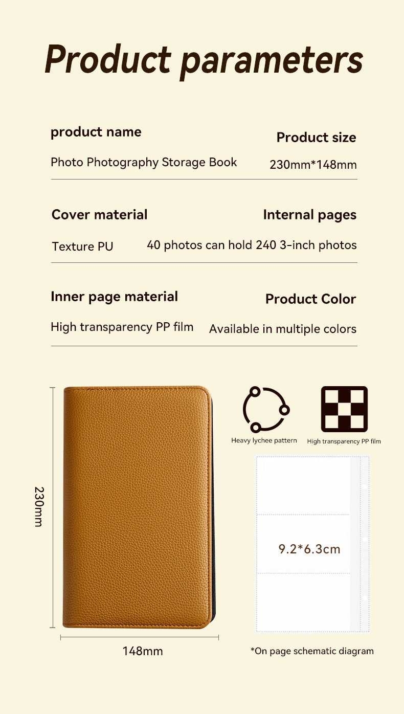 Brown PU Leather Zippered Photo Album - Holds 240 3 Prints"
