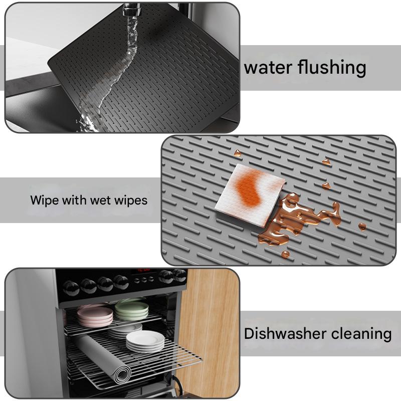 Black Extra Large Silicone Countertop Protector & Dish Drying Mat - Dishwasher Safe (76x53cm)
