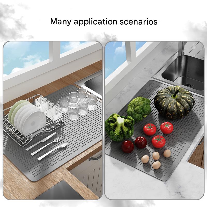 Gray Extra Large Silicone Countertop Protector & Dish Drying Mat - Dishwasher Safe ( 76x53cm)