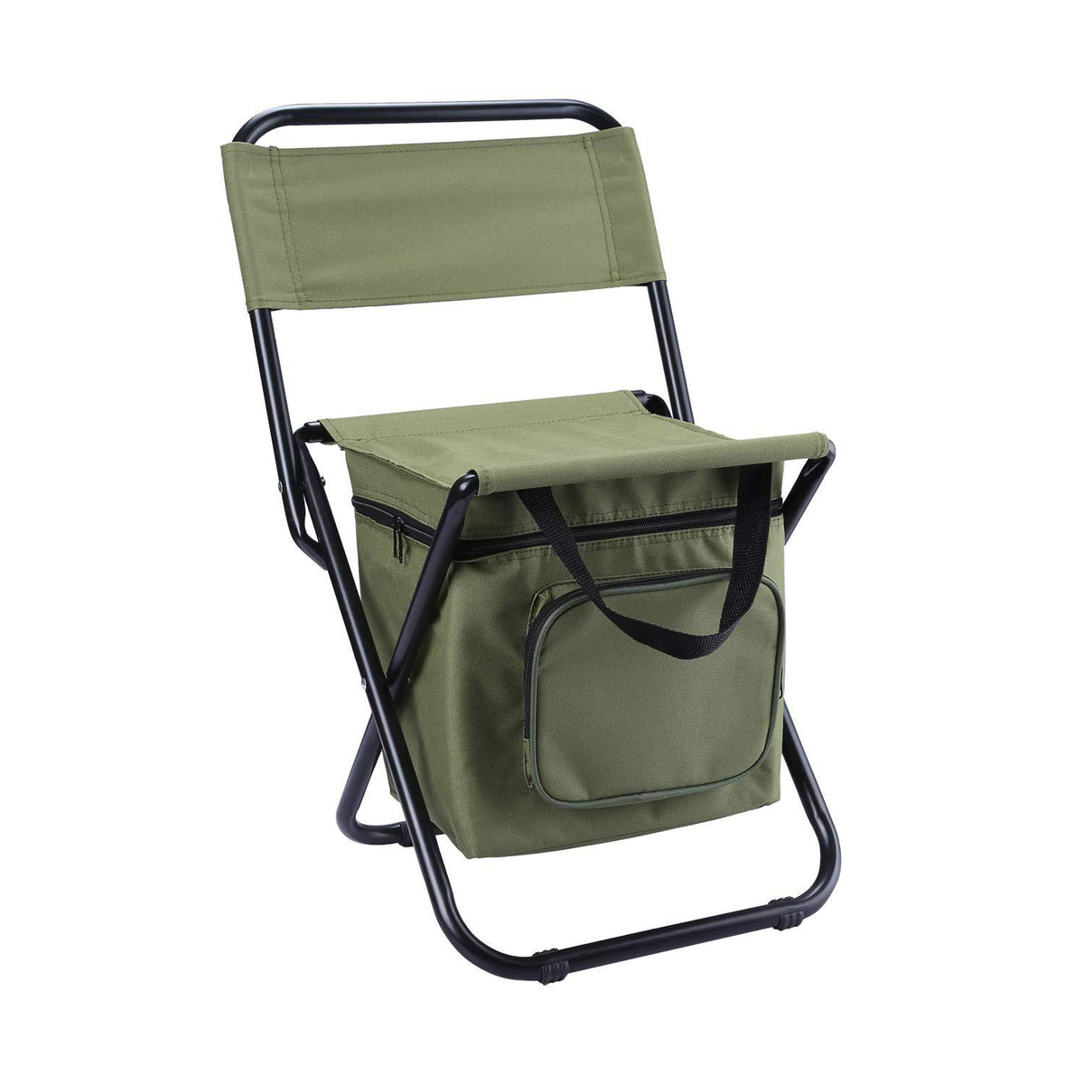 Foldable Camping Chair with Integrated 10L Insulated Cooler Bag - Army Green