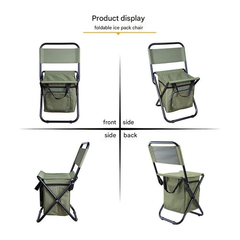 Foldable Camping Chair with Integrated 10L Insulated Cooler Bag - Army Green