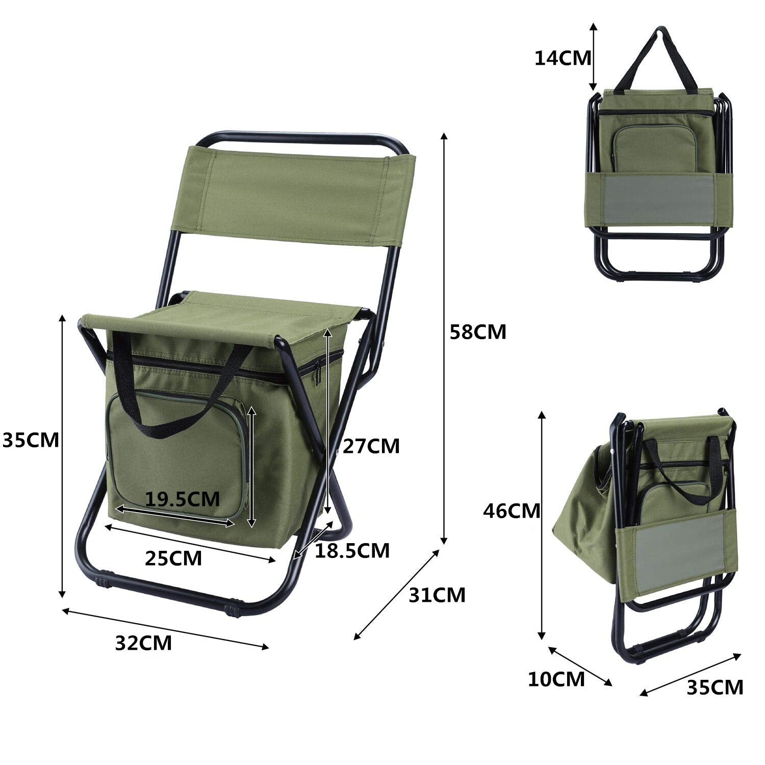 Foldable Camping Chair with Integrated 10L Insulated Cooler Bag - Army Green