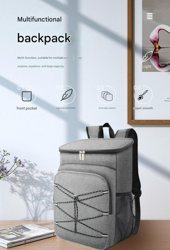 Grey Large Insulated Cooler Backpack - Leakproof, Lightweight for Picnic, Beach, Camping