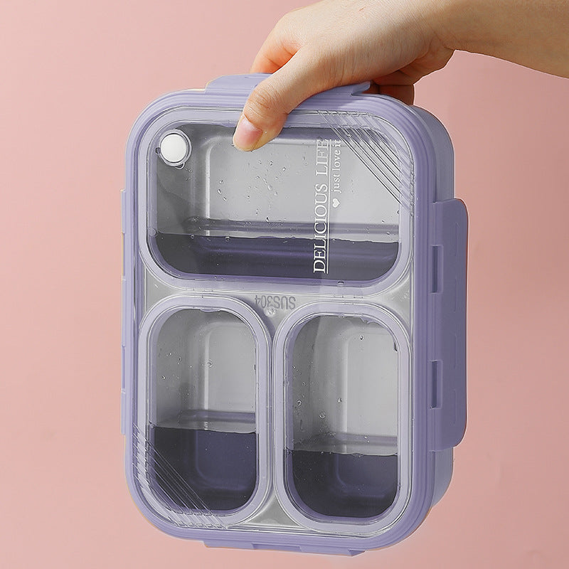 Purple 3-Compartment Stainless Steel Bento Lunch Box - Leak-Proof, for Kids &amp; Adults for School &amp; Office