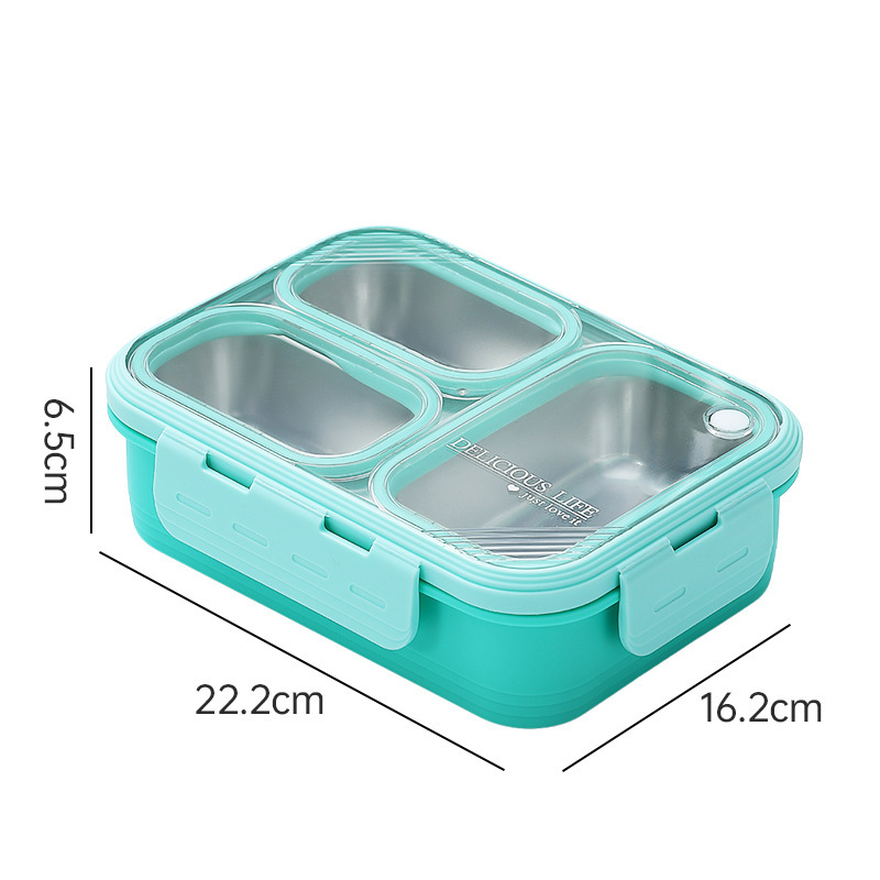 Green 3-Compartment Stainless Steel Bento Lunch Box - Leak-Proof, for Kids &amp; Adults for School &amp; Office