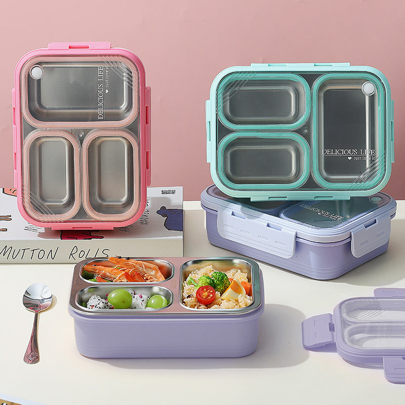 Green 3-Compartment Stainless Steel Bento Lunch Box - Leak-Proof, for Kids & Adults for School & Office