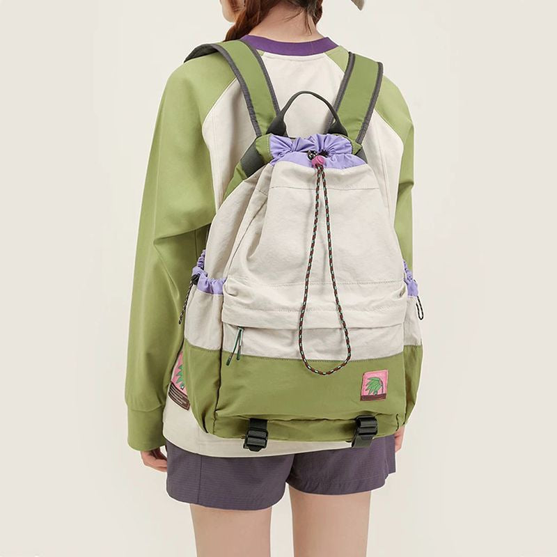 Beige Stylish Lightweight Drawstring Backpack for Women Men Hiking Travel