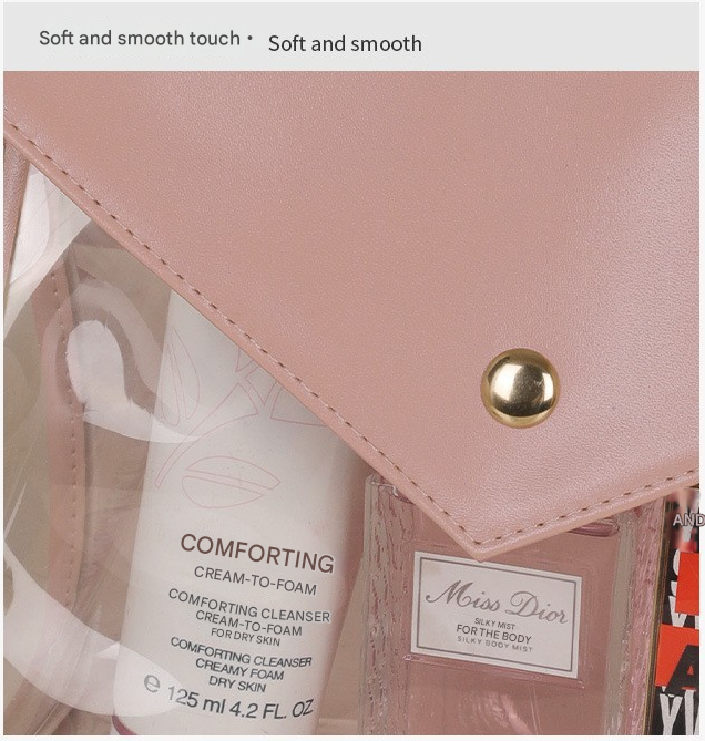 White Chic Envelope Makeup Bag with Transparent Waterproof Design