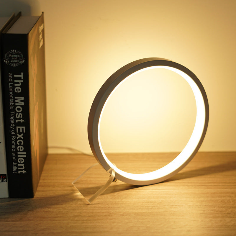 Modern LED Ring Desk Lamp - USB Powered, 3 Color Modes, Dimmable