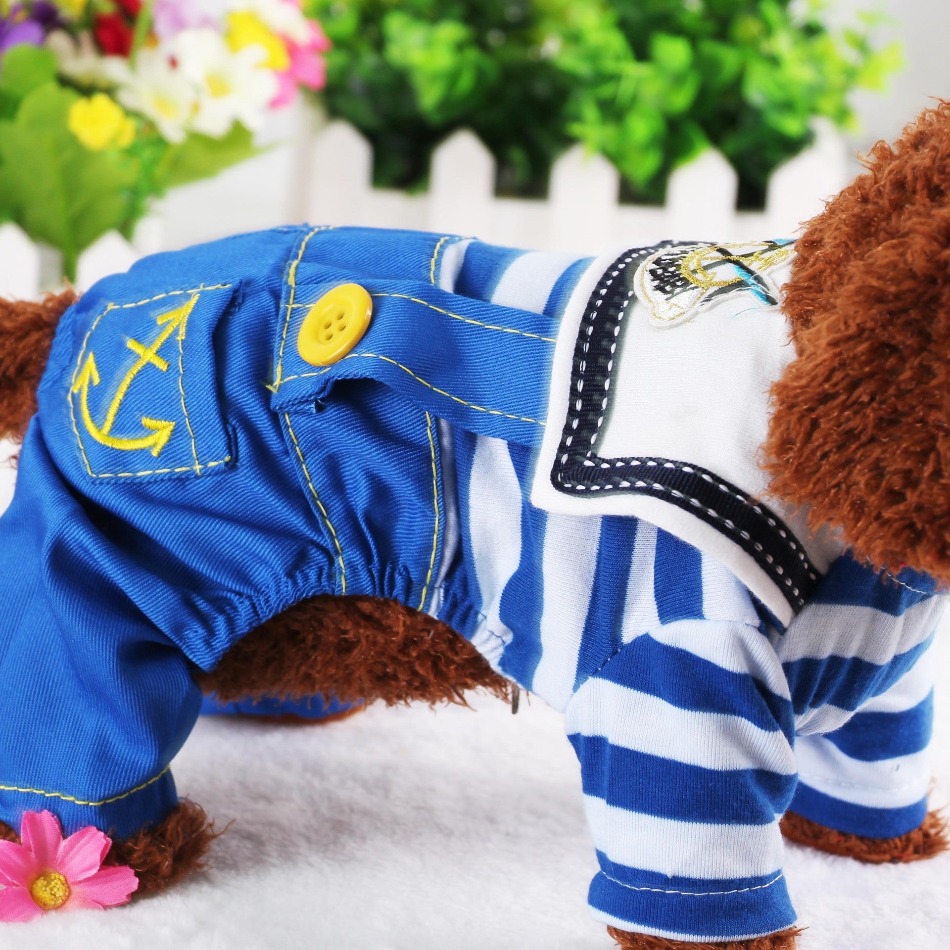 Blue Cute Sailor Dog Outfit - Striped Shirt & Anchor Overalls for Small Dogs (Size : S )