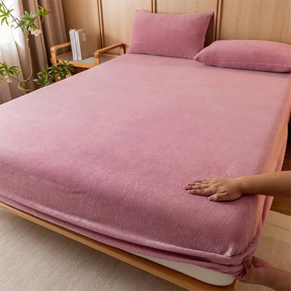 Bean paste color Plush Crystal Velvet Fitted Sheet - Ultra Soft, Warm &amp; Thick for Winter (198x203+36cm)