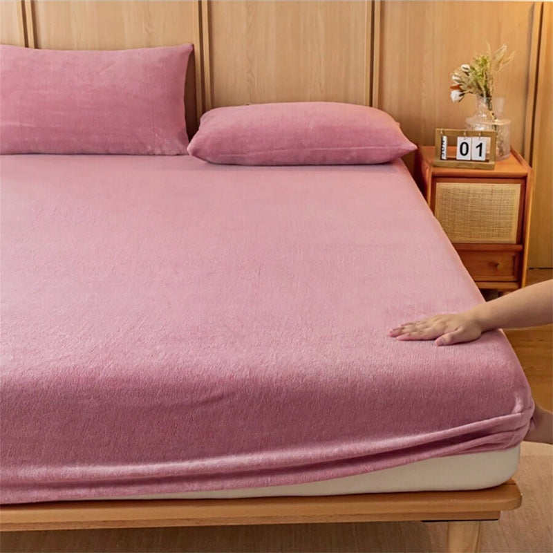 Bean paste color Plush Crystal Velvet Fitted Sheet - Ultra Soft, Warm & Thick for Winter (99x190+36cm)