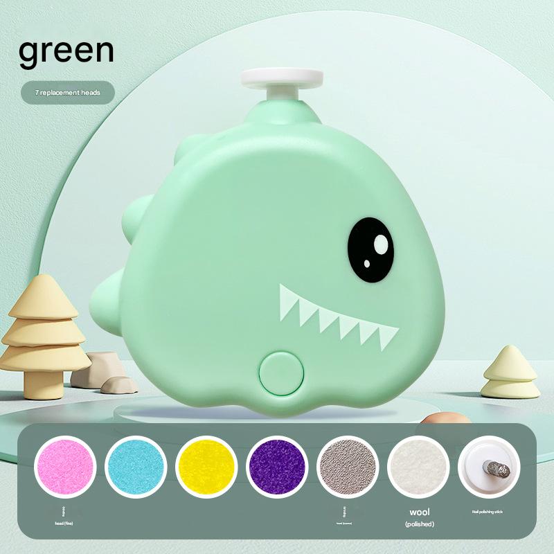 Green Cute Dinosaur Electric Pet Nail Grinder - 3-Speed, Low Noise, USB-C for Dogs &amp; Cats