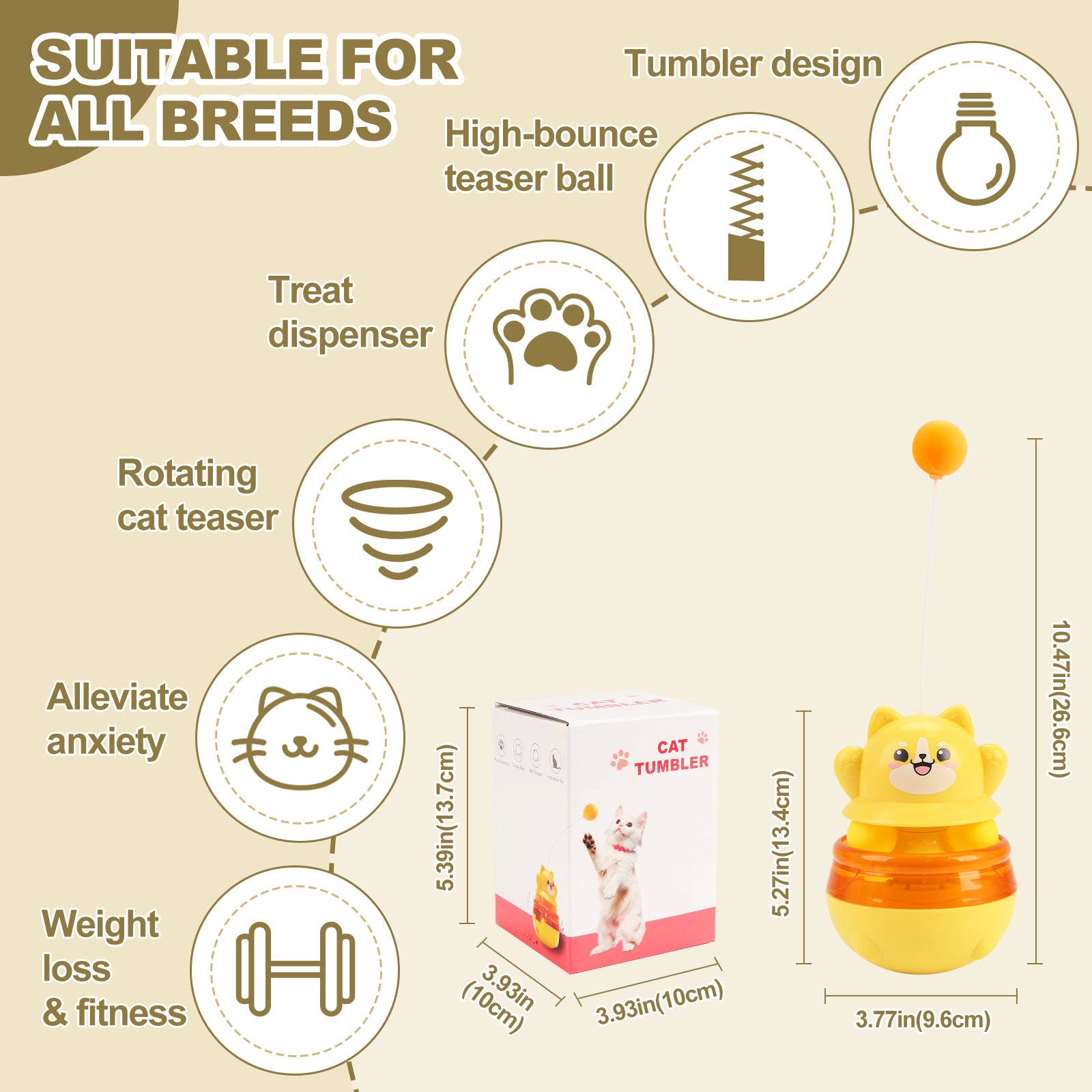Yellow 3-in-1 Interactive Cat Toy - Tumbler, Treat Dispenser, Track & Teaser Ball