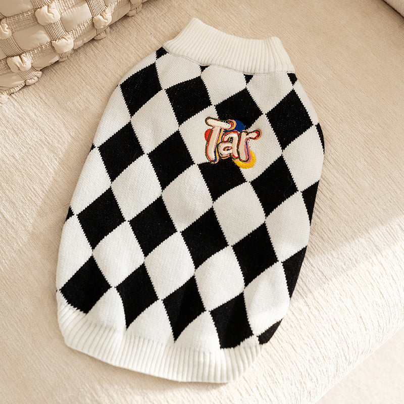 Classic Argyle Dog Sweater - Black &amp; White Knit for Corgis &amp; Medium Breeds (Size : S)