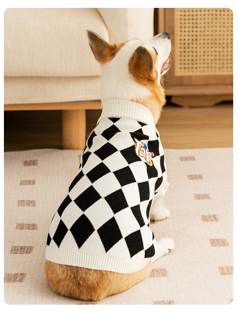 Classic Argyle Dog Sweater - Black & White Knit for Corgis & Medium Breeds (Size : XXl)