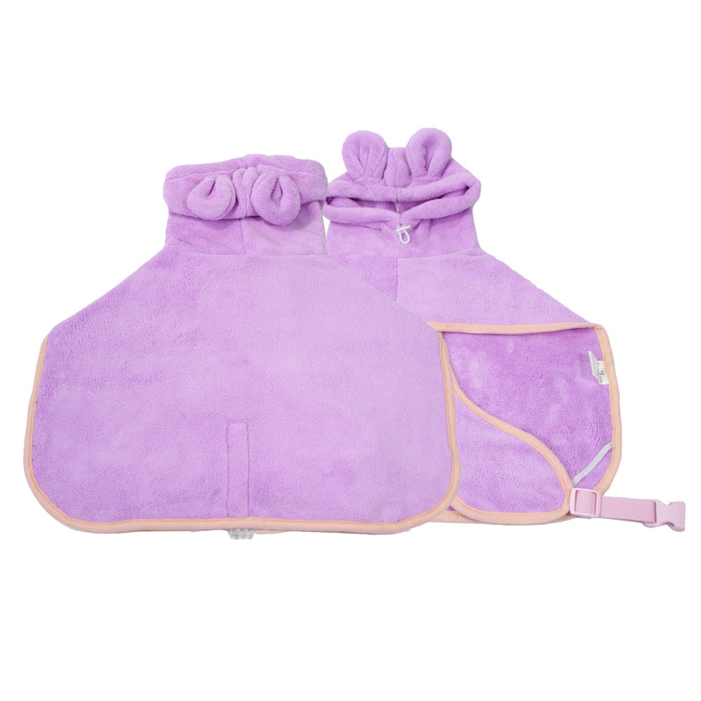 Purple Hooded Dog Bathrobe - Super Absorbent, Adjustable Fit, Cozy Pet Towel (Size : L)