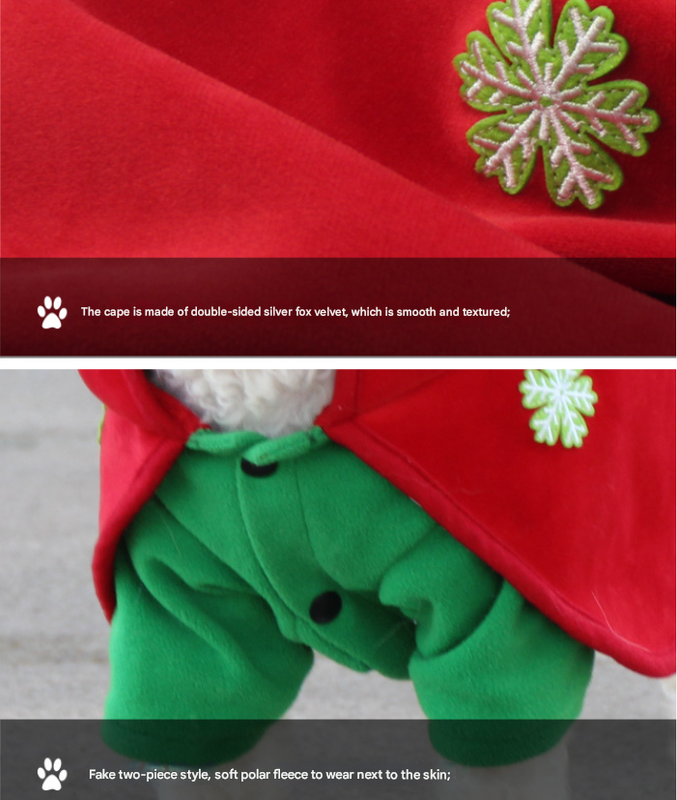 Christmas Dog Costume - Festive Hooded Cape & Green Jumpsuit Outfit (Size : M)