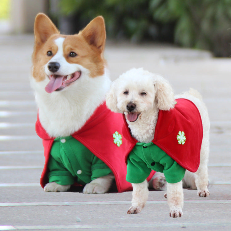 Christmas Dog Costume - Festive Hooded Cape & Green Jumpsuit Outfit (Size : L)