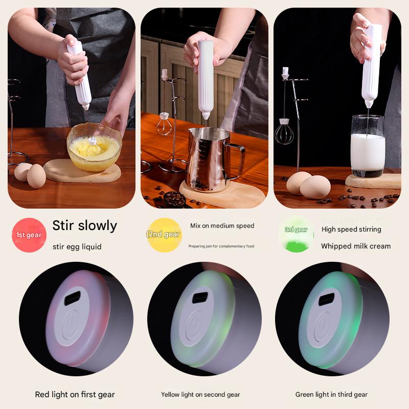 Black USB Rechargeable Milk Frother - 3-Speed Handheld Electric Whisk with Stand