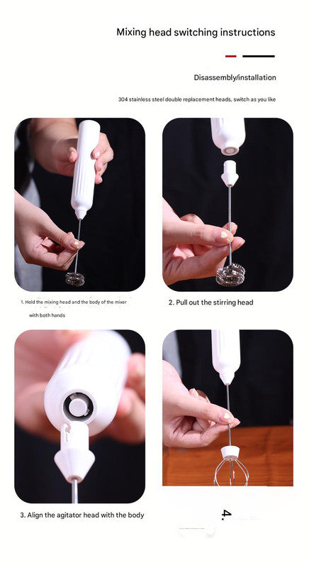 Black USB Rechargeable Milk Frother - 3-Speed Handheld Electric Whisk with Stand