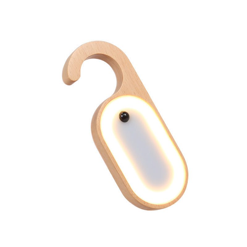 Wooden Motion Sensor LED Night Light - Doorknob Hanger &amp; Writable Message Board