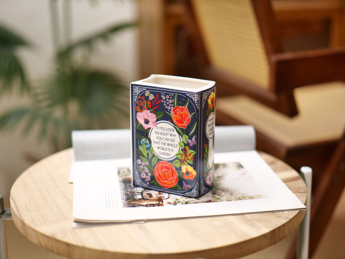 Literary Book Vase - Creative Ceramic Planter &amp; Desk Organizer(Type B - 14x10x6.5cm)