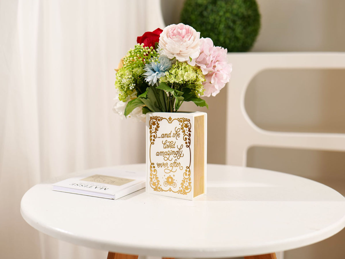 Literary Book Vase - Creative Ceramic Planter &amp; Desk Organizer(Golden Book)