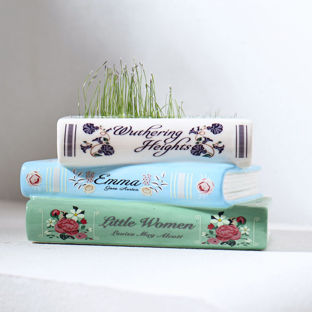 Literary Book Vase - Creative Ceramic Planter &amp; Desk Organizer(Stack of books)