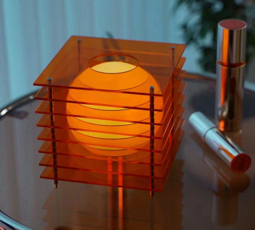 Minimalist Layered Acrylic Moon Lamp - USB Touch Dimmable (Sunset Orange Moon Lamp)