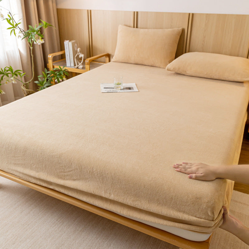 Khaki Plush Crystal Velvet Fitted Sheet - Ultra Soft, Warm &amp; Thick for Winter (198x203+36cm)