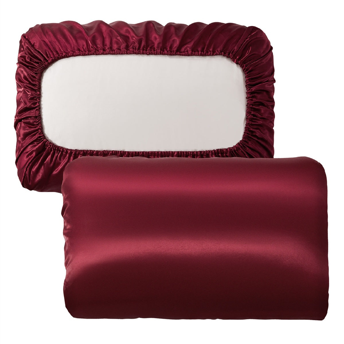 Red Silky Satin Pillowcase Pair - Smooth for Hair &amp; Skin, Elastic Fitted (46x90+16cm)
