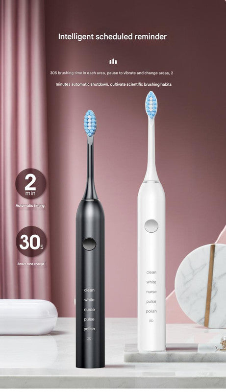 Advanced Sonic Toothbrush: 5 Cleaning Modes, 2-Min Timer, USB Fast Charge, Purple (4 brush heads)
